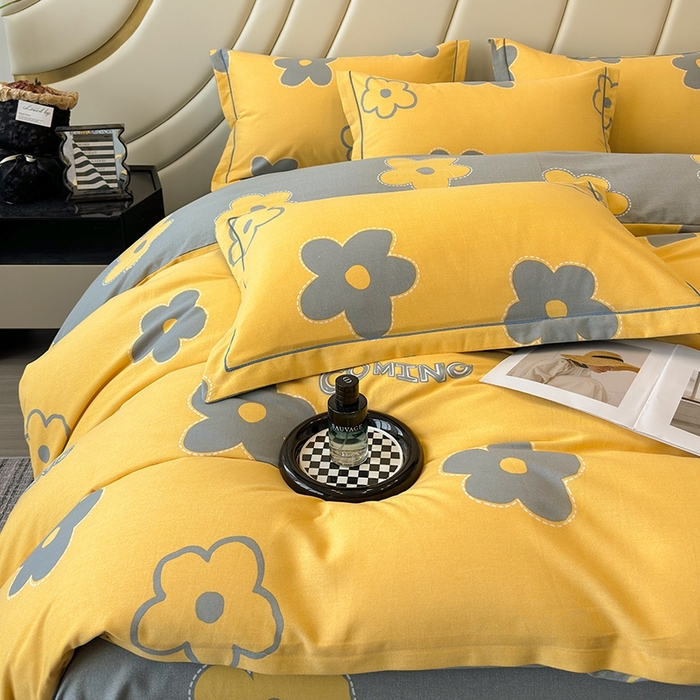 91家纺网 家纺一手货源 找家纺 海洋家纺 2025新款全棉磨毛四件套 花蜜 黄