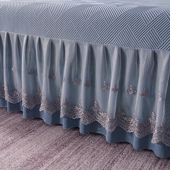 91家纺网 家纺一手货源 找家纺 青雅席业 2025新款7A抗菌母婴级纯乙纶PE刺绣凉感丝豆豆席床单款 斜条纹-蓝