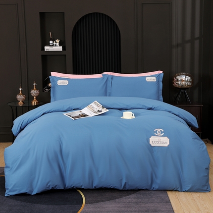 浩情国际婚庆供货中心 2026新品春夏四季款全棉纯棉高端绣花四件套-纽约风情 纽约风情-蓝灰