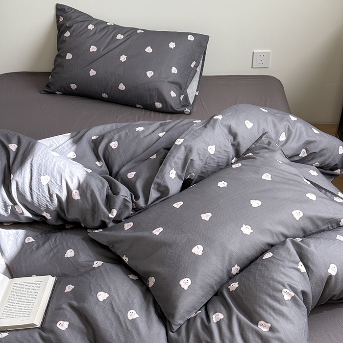 91家纺网 家纺一手货源 找家纺 窝米 2025新品简约时尚双层纱系列四件套 小幽灵灰