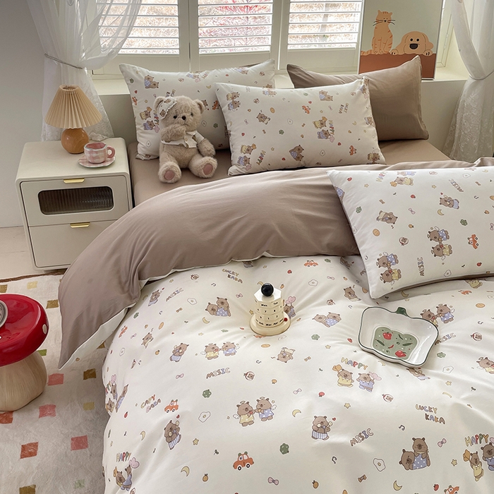 91家纺网 家纺一手货源 找家纺 宜家坊 2025热款全棉四件套学生床三件套单品床单床笠单被套印花小清新卡通碎花纯棉三四件套 卡皮吧啦