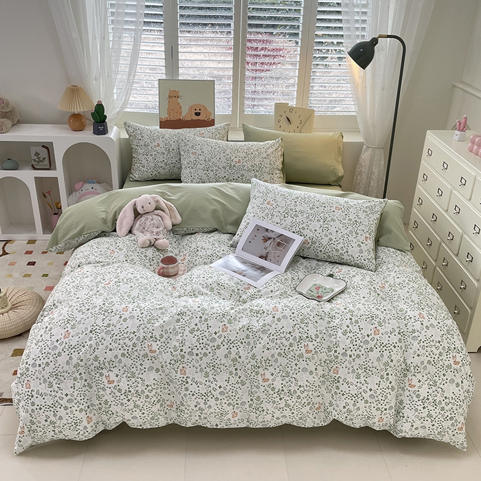 91家纺网 家纺一手货源 找家纺 宜家坊 2025热款全棉四件套学生床三件套单品床单床笠单被套印花小清新卡通碎花纯棉三四件套 松鼠小鹿