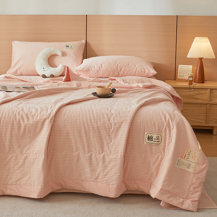 91家纺网 家纺一手货源 找家纺 招财星家纺 2025新款新疆棉花被夏被100%里外全棉棉花夏被无印风全棉色织水洗棉夏凉被空调被春秋被单人可机洗 简月