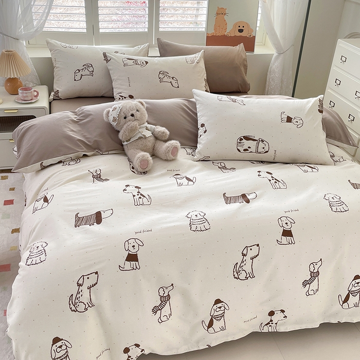 91家纺网 家纺一手货源 找家纺 宜家坊 2025全棉13070单被套印花小清新卡通碎花纯棉单品被套枕套（有预缩售后无忧 免费提供买家秀） 休闲狗