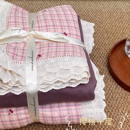 91家纺网 家纺一手货源 找家纺 （总）荣轩家居 2025新款全棉双层纱镂空花边工艺款四件套