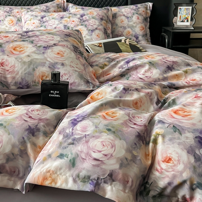 91家纺网 家纺一手货源 找家纺 仟网汇 2025新款棉代尔轻奢系列四件套 花非花