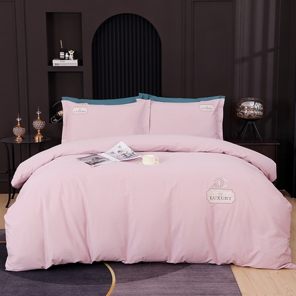 浩情国际婚庆供货中心 2026新品春夏四季款全棉纯棉高端绣花四件套-纽约风情 纽约风情-藕粉