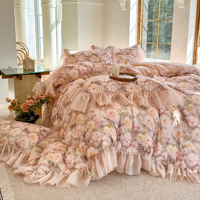 91家纺网 家纺一手货源 找家纺 仟网汇 2025新款韩版棉代尔法式四件套 爱丽丝