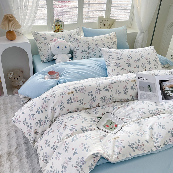 91家纺网 家纺一手货源 找家纺 宜家坊 2025全棉13070单被套印花小清新卡通碎花纯棉单品被套枕套（有预缩售后无忧 免费提供买家秀） 叶情并茂