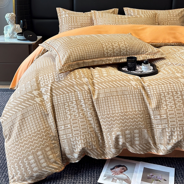 91家纺网 家纺一手货源 找家纺 海洋家纺 2025新款全棉磨毛四件套 罗卡尼亚 咖