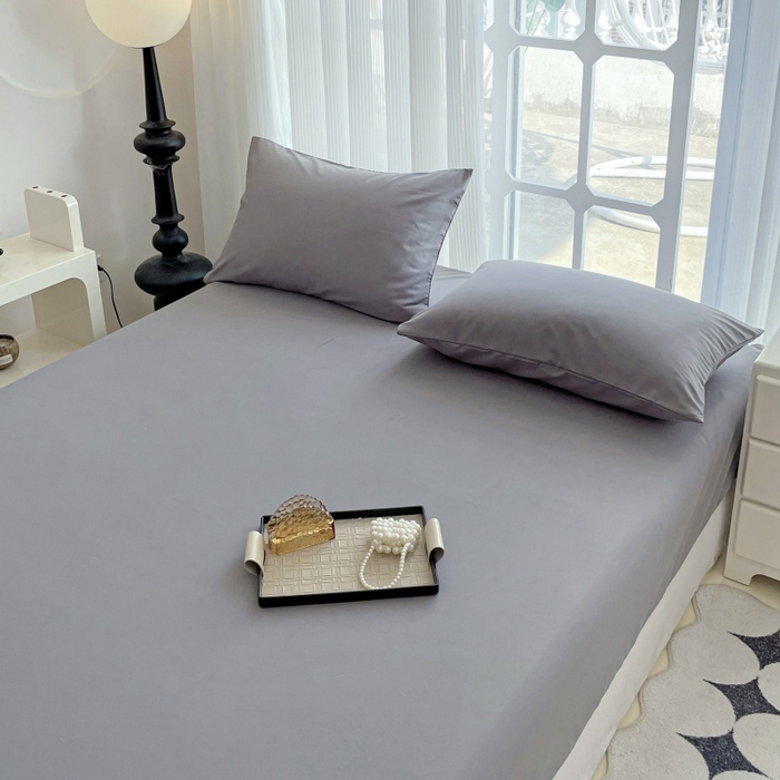 91家纺网 家纺一手货源 找家纺 金丝兔 2025新款亲肤纯色床笠系列 纯色床笠-叠拍图-银灰色