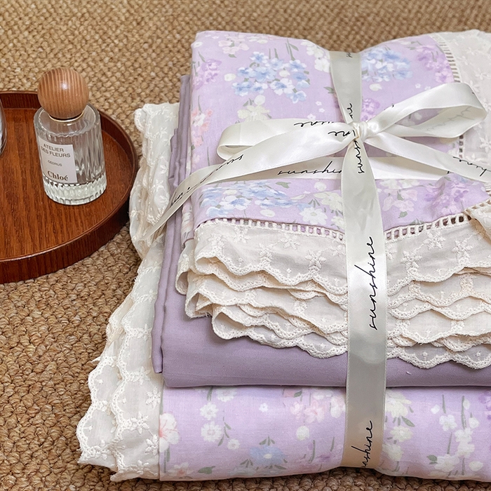 91家纺网 家纺一手货源 找家纺 （总）荣轩家居 2025新款全棉双层纱镂空花边工艺款四件套