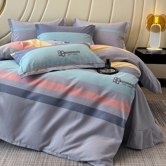 91家纺网 家纺一手货源 找家纺 海洋家纺 2026新款全棉磨毛四件套 潮青春 蓝