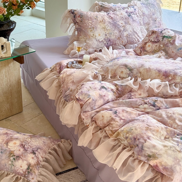 91家纺网 家纺一手货源 找家纺 仟网汇 2025新款韩版棉代尔法式四件套 达芙妮