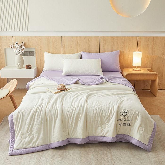 91家纺网 家纺一手货源 找家纺 晓时候 2025新款无印风水洗棉新疆棉花被夏被夏凉被空调被子 素夏-白紫
