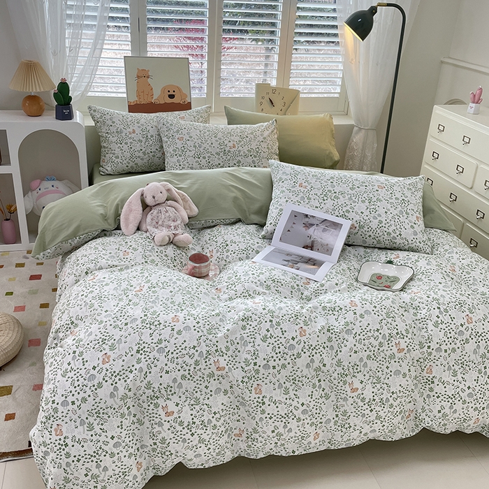 91家纺网 家纺一手货源 找家纺 宜家坊 2025热款全棉四件套学生床三件套单品床单床笠单被套印花小清新卡通碎花纯棉三四件套 松鼠小鹿