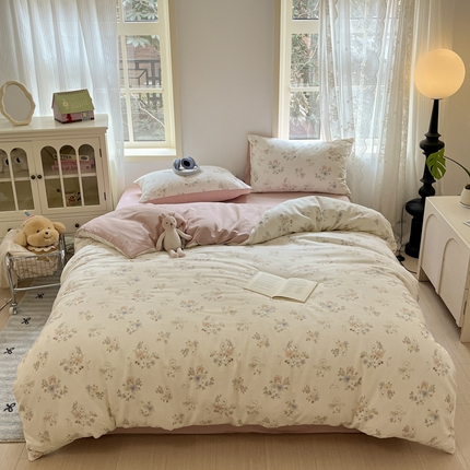 91家纺网 家纺一手货源 找家纺 悦织湾家纺 2025新款A类针织双层纱四件套轻奢时尚床上用品三四件套直播电商热销款 塔莎的花园