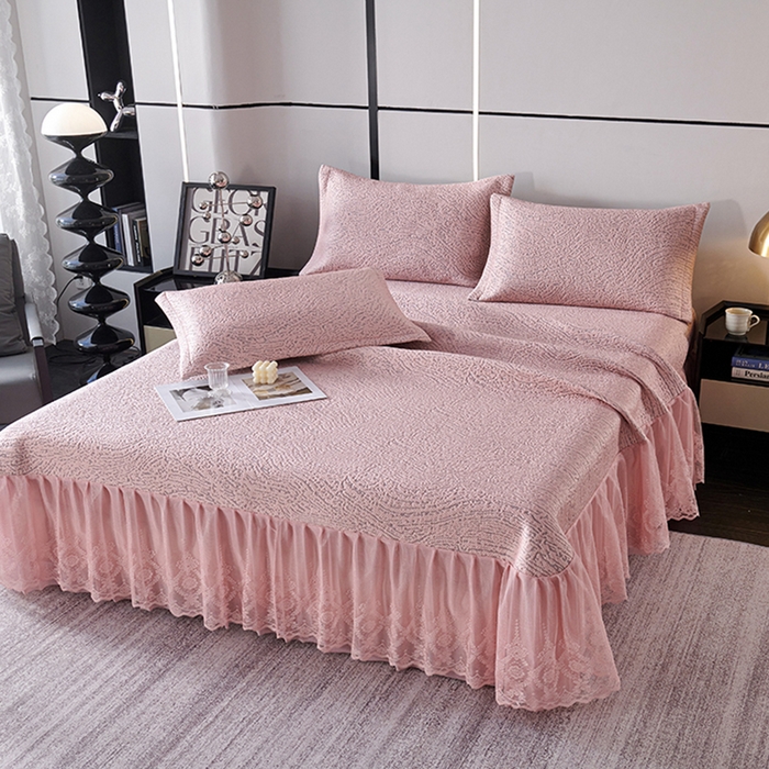 91家纺网 家纺一手货源 找家纺 青雅席业 2025新款7A抗菌母婴级纯乙纶PE刺绣凉感丝豆豆席床单款 肌理纹-粉