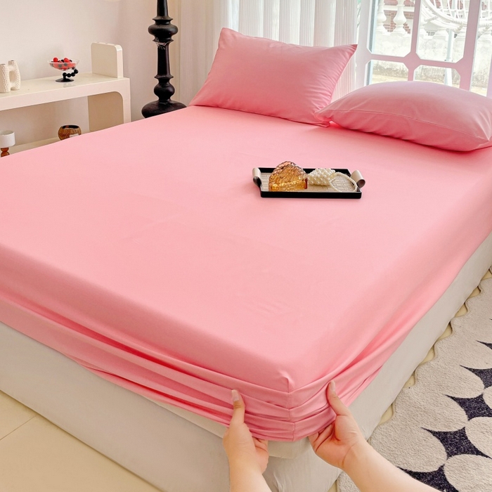 91家纺网 家纺一手货源 找家纺 金丝兔 2025新款亲肤纯色床笠系列 纯色床笠-叠拍图-玉色