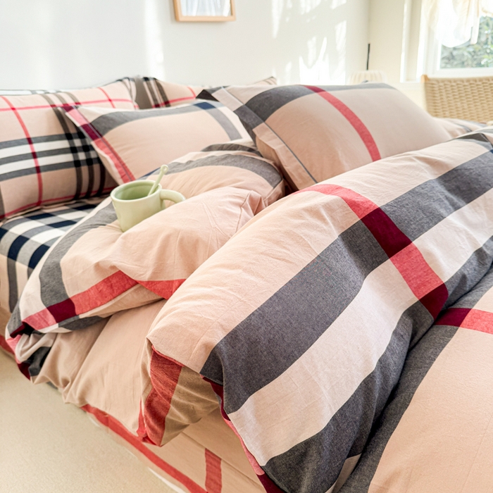 91家纺网 家纺一手货源 找家纺 喜四方 2025新款全棉色织水洗棉四件套 都市英伦大格