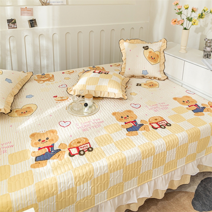 91家纺网 家纺一手货源 找家纺 美优兰 2025新款全棉防滑榻榻米炕垫纯棉床盖三件套 黄油小熊