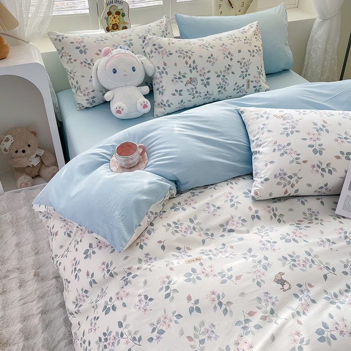 91家纺网 家纺一手货源 找家纺 宜家坊 2025全棉13070单被套印花小清新卡通碎花纯棉单品被套枕套（有预缩售后无忧 免费提供买家秀） 叶情并茂