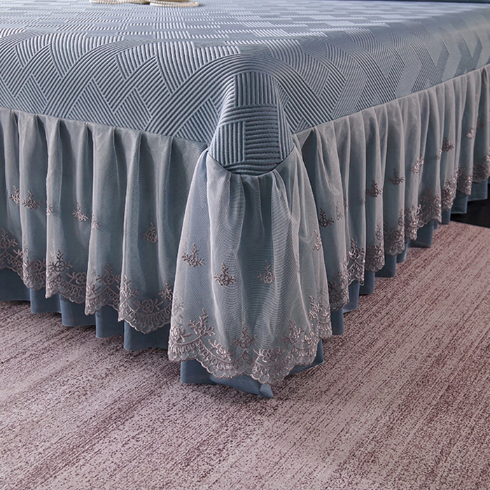 91家纺网 家纺一手货源 找家纺 青雅席业 2025新款7A抗菌母婴级纯乙纶PE刺绣凉感丝豆豆席床单款 斜条纹-蓝