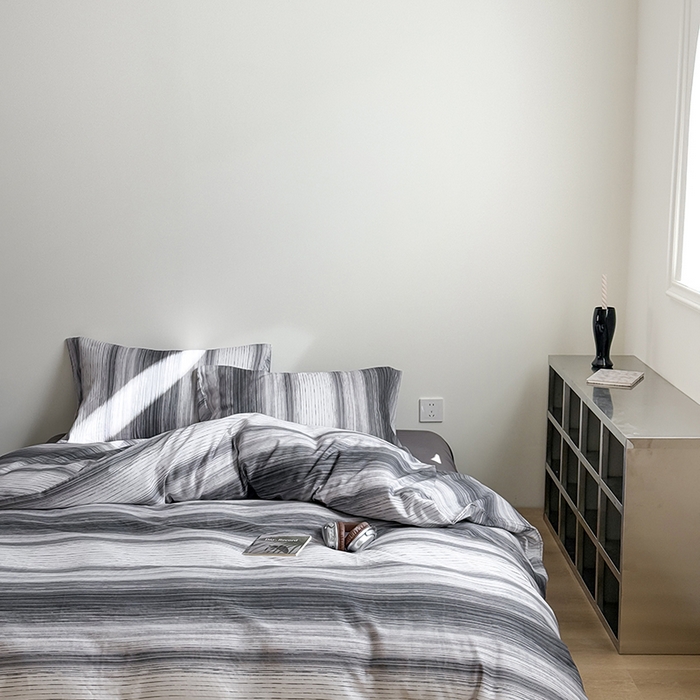 91家纺网 家纺一手货源 找家纺 窝米 2025新品简约时尚双层纱系列四件套 圣奇尼