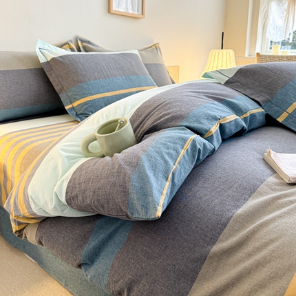 91家纺网 家纺一手货源 找家纺 喜四方 2025新款全棉色织水洗棉四件套 可乐