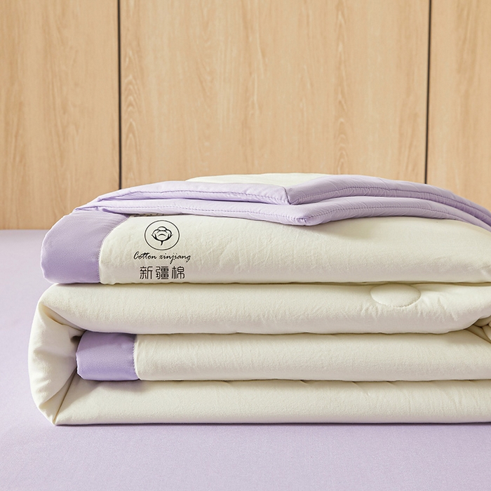91家纺网 家纺一手货源 找家纺 晓时候 2025新款无印风水洗棉新疆棉花被夏被夏凉被空调被子 素夏-白紫