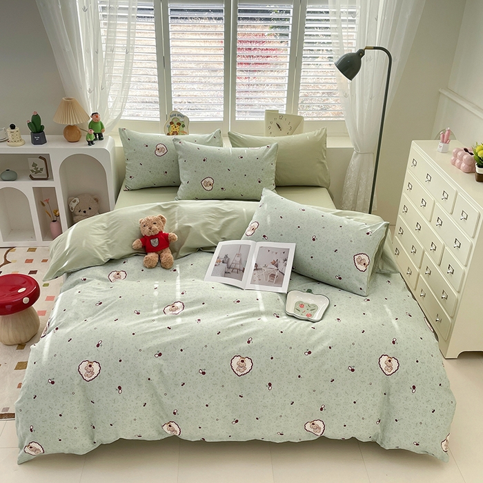 91家纺网 家纺一手货源 找家纺 宜家坊 2025热款全棉四件套学生床三件套单品床单床笠单被套印花小清新卡通碎花纯棉三四件套 小可爱樱桃