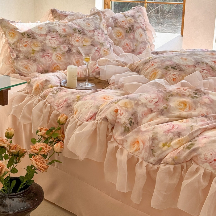 91家纺网 家纺一手货源 找家纺 仟网汇 2025新款韩版棉代尔法式四件套 爱丽丝