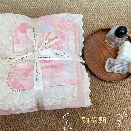 荣轩家居 2025新款全棉双层纱镂空花边工艺款四件套 颜花朝