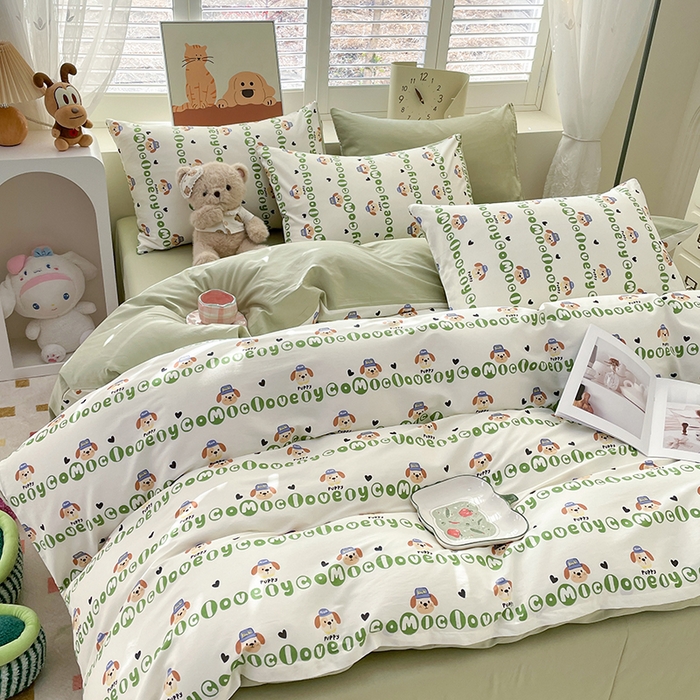 91家纺网 家纺一手货源 找家纺 宜家坊 2025全棉13070单被套印花小清新卡通碎花纯棉单品被套枕套（有预缩售后无忧 免费提供买家秀） 字母狗