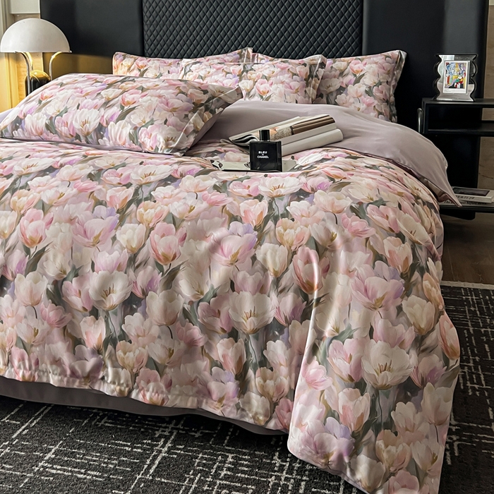 91家纺网 家纺一手货源 找家纺 仟网汇 2025新款棉代尔轻奢系列四件套 花弄影