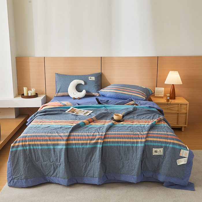 91家纺网 家纺一手货源 找家纺 招财星家纺 2025新款新疆棉花被夏被100%里外全棉棉花夏被无印风全棉色织水洗棉夏凉被空调被春秋被单人可机洗 京都