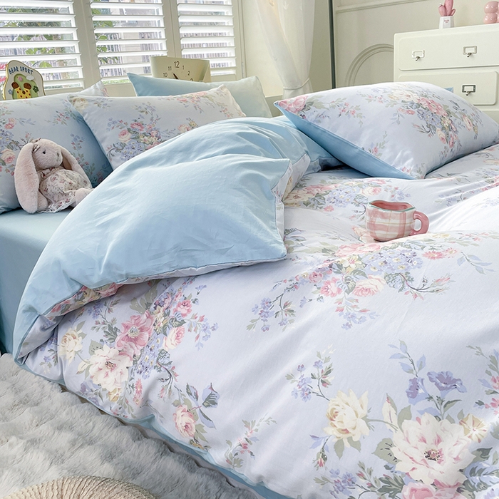 91家纺网 家纺一手货源 找家纺 宜家坊 2025热款全棉四件套学生床三件套单品床单床笠单被套印花小清新卡通碎花纯棉三四件套 花团锦簇