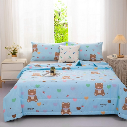 91家纺网 家纺一手货源 找家纺 天瑜 2024新款棉绸苏香绸舒香绸夏被人造棉夏凉被 爱心熊蓝