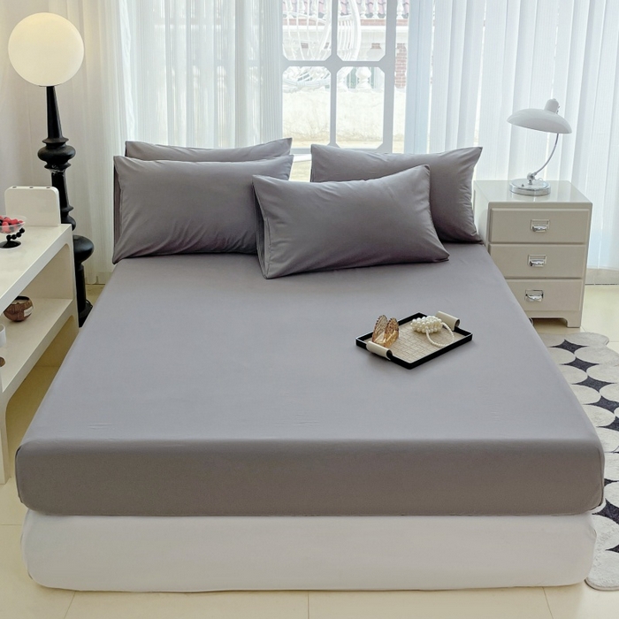 91家纺网 家纺一手货源 找家纺 金丝兔 2025新款亲肤纯色床笠系列 纯色床笠-叠拍图-银灰色