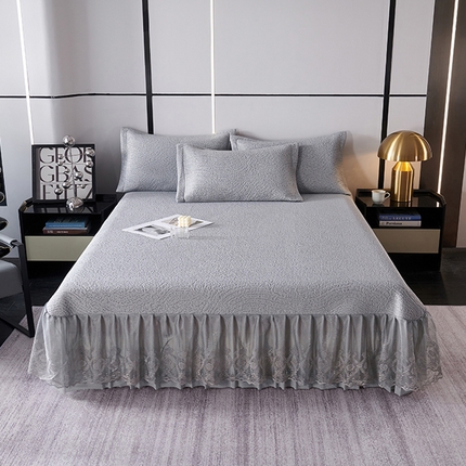 青雅席业 2025新款7A抗菌母婴级纯乙纶PE刺绣凉感丝豆豆席床单款 肌理纹-灰