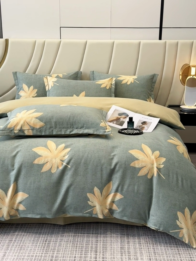 91家纺网 家纺一手货源 找家纺 海洋家纺 2025新款全棉磨毛四件套 枫叶絮