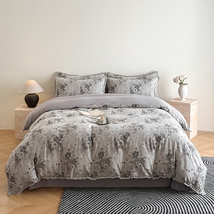 极简 2025新款全棉三层纱提花四件套 伯格利-星灰