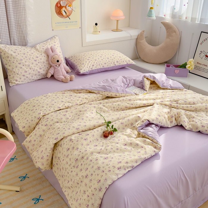 91家纺网 家纺一手货源 找家纺 弗苓家纺 2025 A类有氧针织双层纱夏被四件套直播爆款 蕾拉小姐