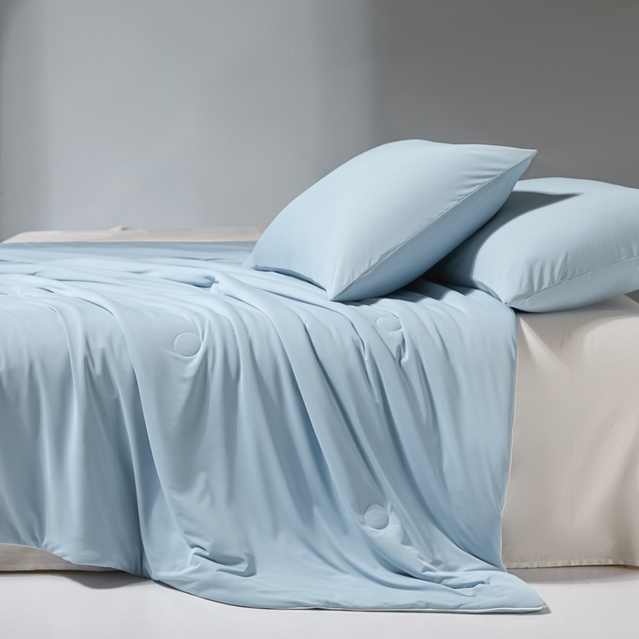 91家纺网 家纺一手货源 找家纺 梦恬佳 2025新款高克重140g凉感丝冰丝仿锦氨夏凉被被子被芯 旷野-星空蓝