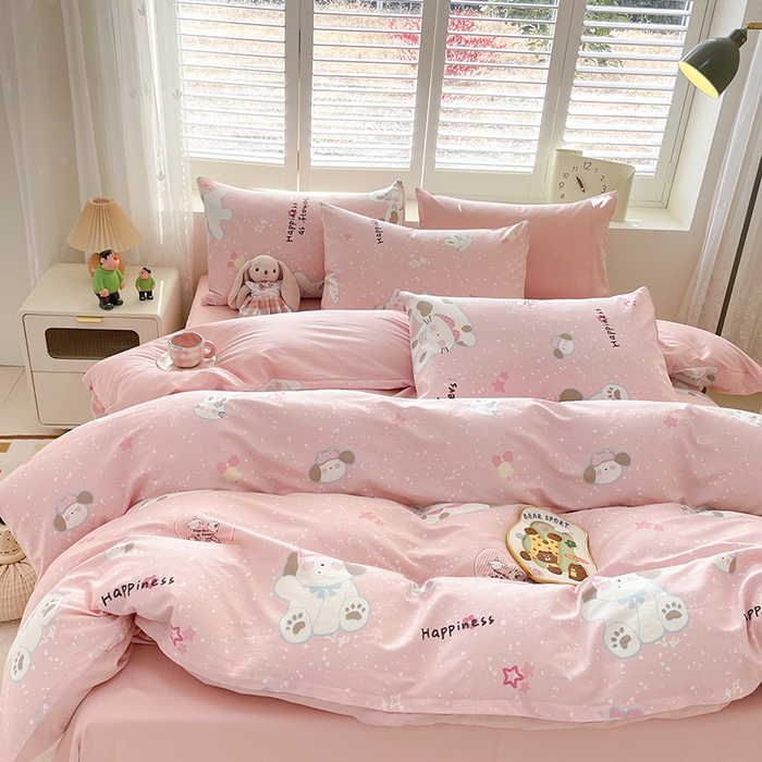 91家纺网 家纺一手货源 找家纺 宜家坊 2025全棉13070单被套印花小清新卡通碎花纯棉单品被套枕套（有预缩售后无忧 免费提供买家秀） 兔与狗