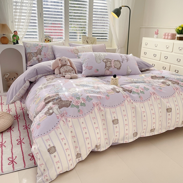 91家纺网 家纺一手货源 找家纺 宜家坊 2025全棉13070单被套印花小清新卡通碎花纯棉单品被套枕套（有预缩售后无忧 免费提供买家秀） 童话镇