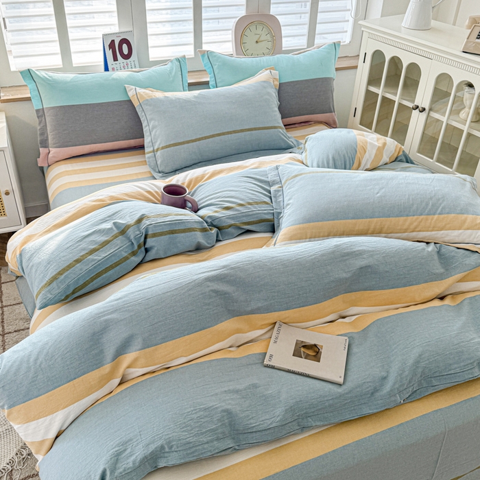 91家纺网 家纺一手货源 找家纺 喜四方 2025新款全棉色织水洗棉四件套 往事-绿