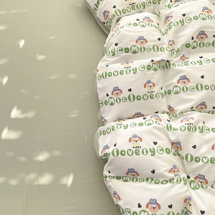 91家纺网 家纺一手货源 找家纺 宜家坊 2025新款全棉13070单床单床笠纯棉单品枕套床笠床单（有预缩尺寸 售后无忧 免费提供买家秀） 字母狗