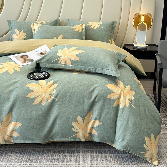 91家纺网 家纺一手货源 找家纺 海洋家纺 2025新款全棉磨毛四件套 枫叶絮