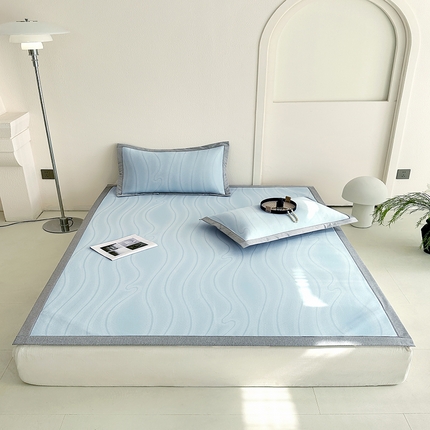 网客家纺 2025新款高分子PE（聚乙烯）提花凉感软席 曲谧时光-蓝